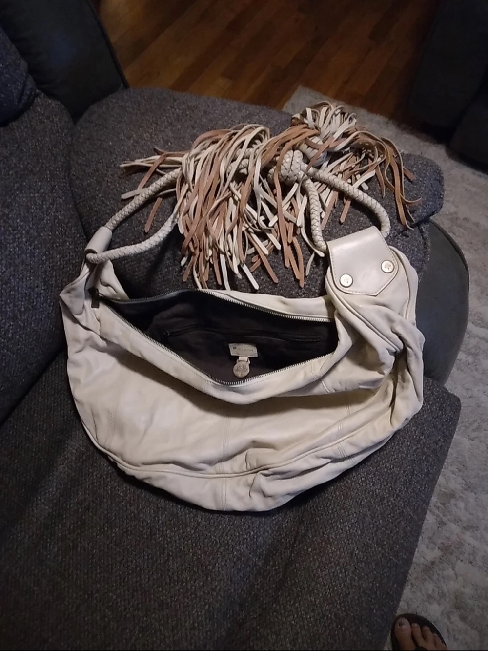 Mulberry Cream Fringed Rope-Handle Shoulder Bag